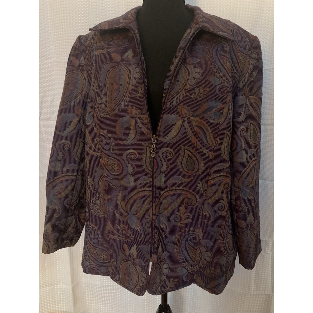 Bon Worth‎ Womens XL Purple Tapestry Zip Up Blazer